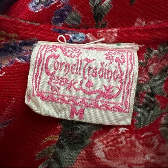 April CORNELL TRADING Vintage 70s Red Floral Dress MIDI Dress Cottagecore Medium - Picture 12 of 14